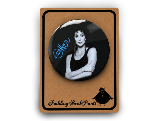 Cher Autograph Badge Pin Button