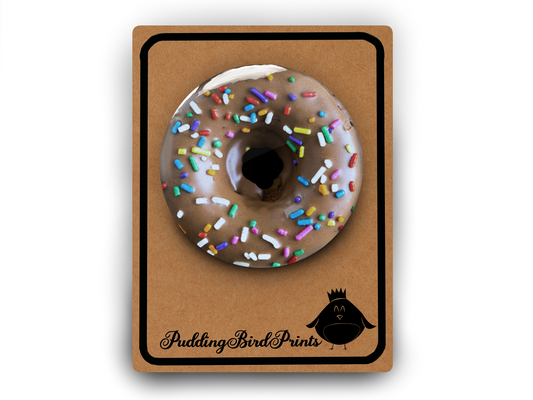 Chocolate Sprinkle Doughnut Badge Button Pin