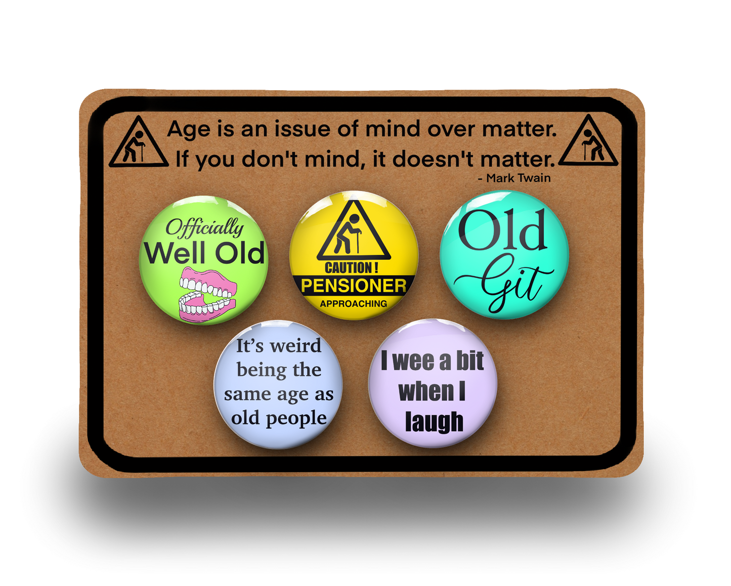 Funny Pensioner Pin Badge Set of 5